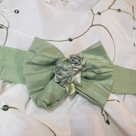 Tip Top Dress 12 Month Ruffle Bow Ivory Sage USA Fancy Baby Party - Picture 10 of 12